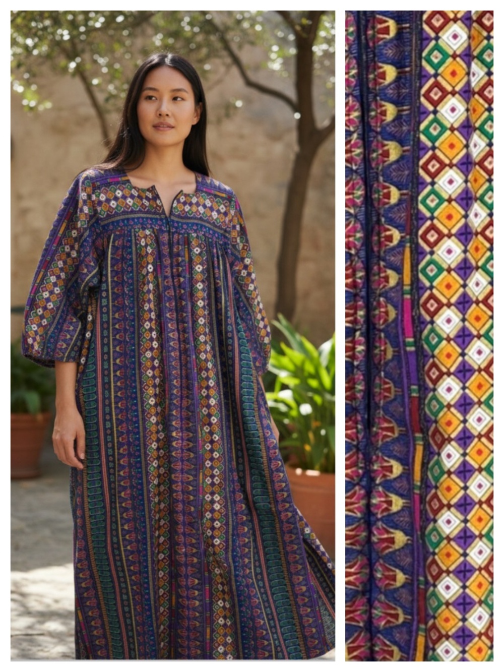 Winlar Caftan House Lounge Dress Sz Small Boho Vibrant Striped Midi Maxi Zip